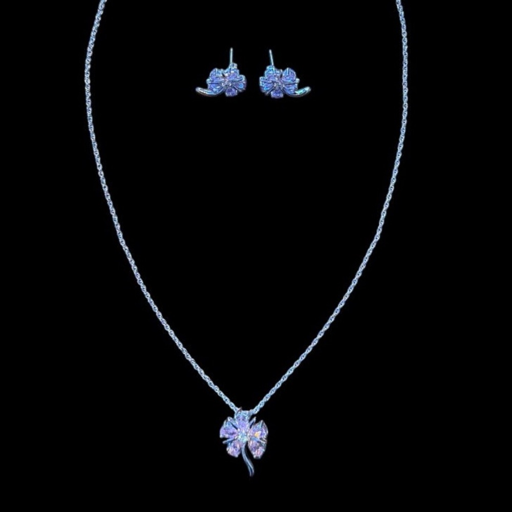 BGE 925 Sterling Silver Necklace and Earrings Set - Lavender Flower